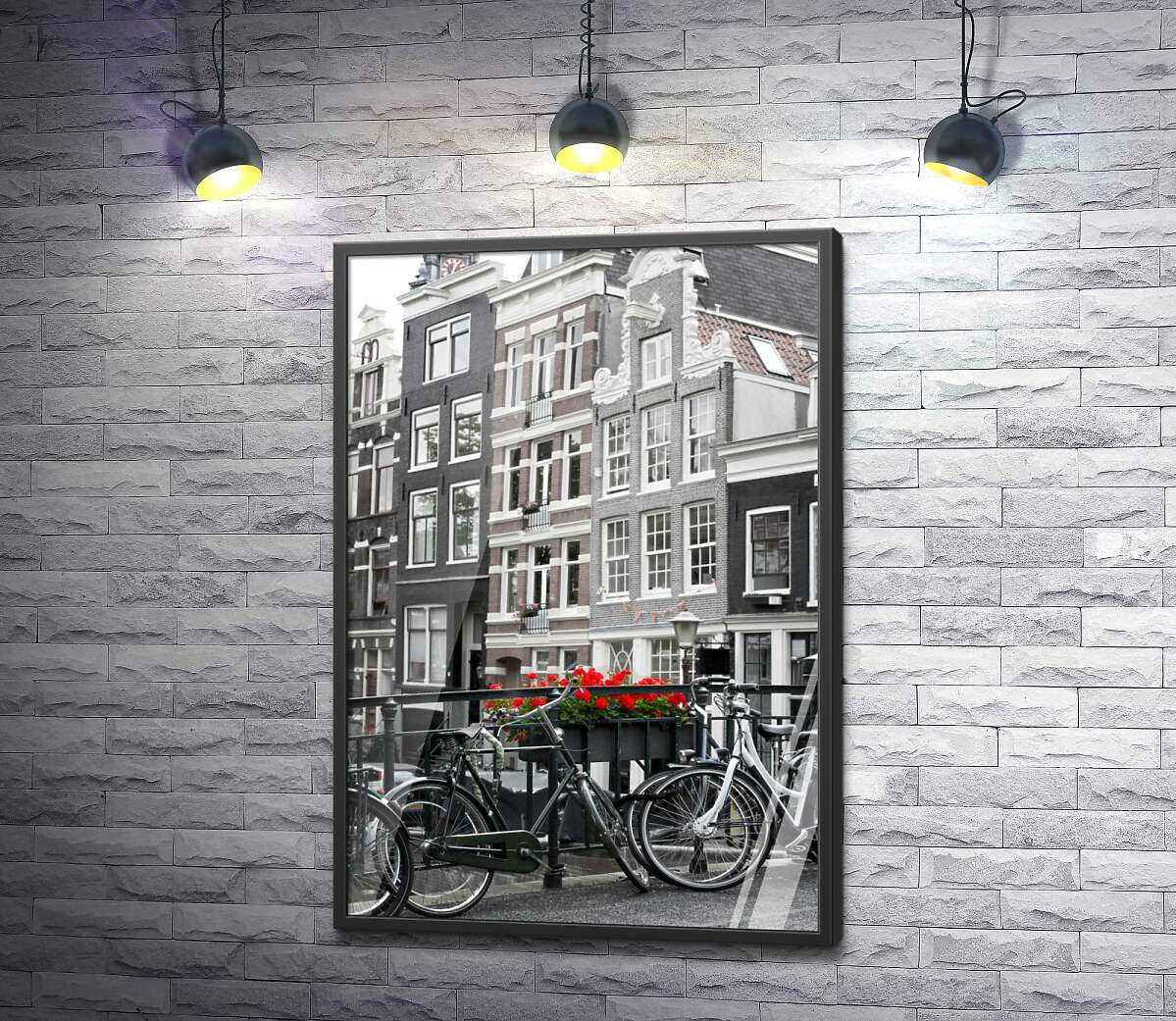 постер Велосипеды припаркованы на амстердамском мостике