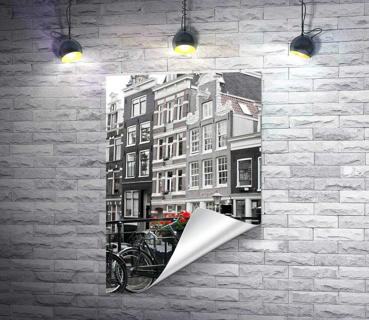 печать Велосипеды припаркованы на амстердамском мостике