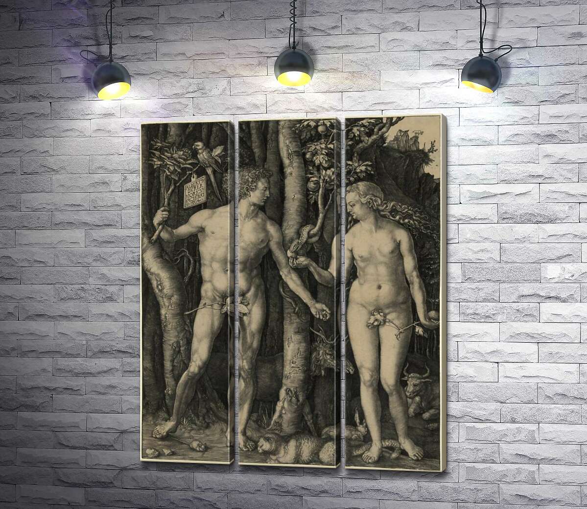 модульна картина Адам і Єва (Adam and Eve) - Альбрехт Дюрер (Albrecht Durer)