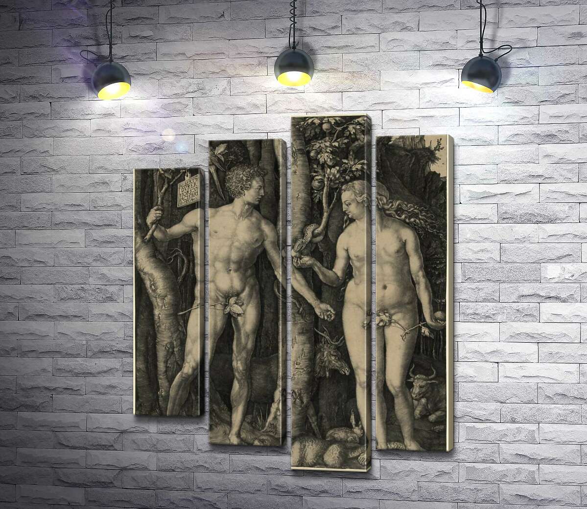 модульна картина Адам і Єва (Adam and Eve) (Модуль №3) - Альбрехт Дюрер (Albrecht Durer)