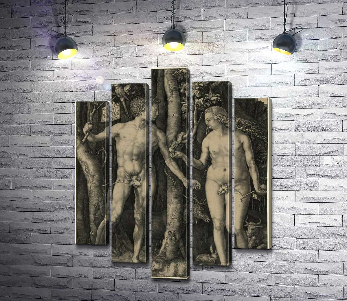 модульна картина Адам і Єва (Adam and Eve) (Модуль №4) - Альбрехт Дюрер (Albrecht Durer)