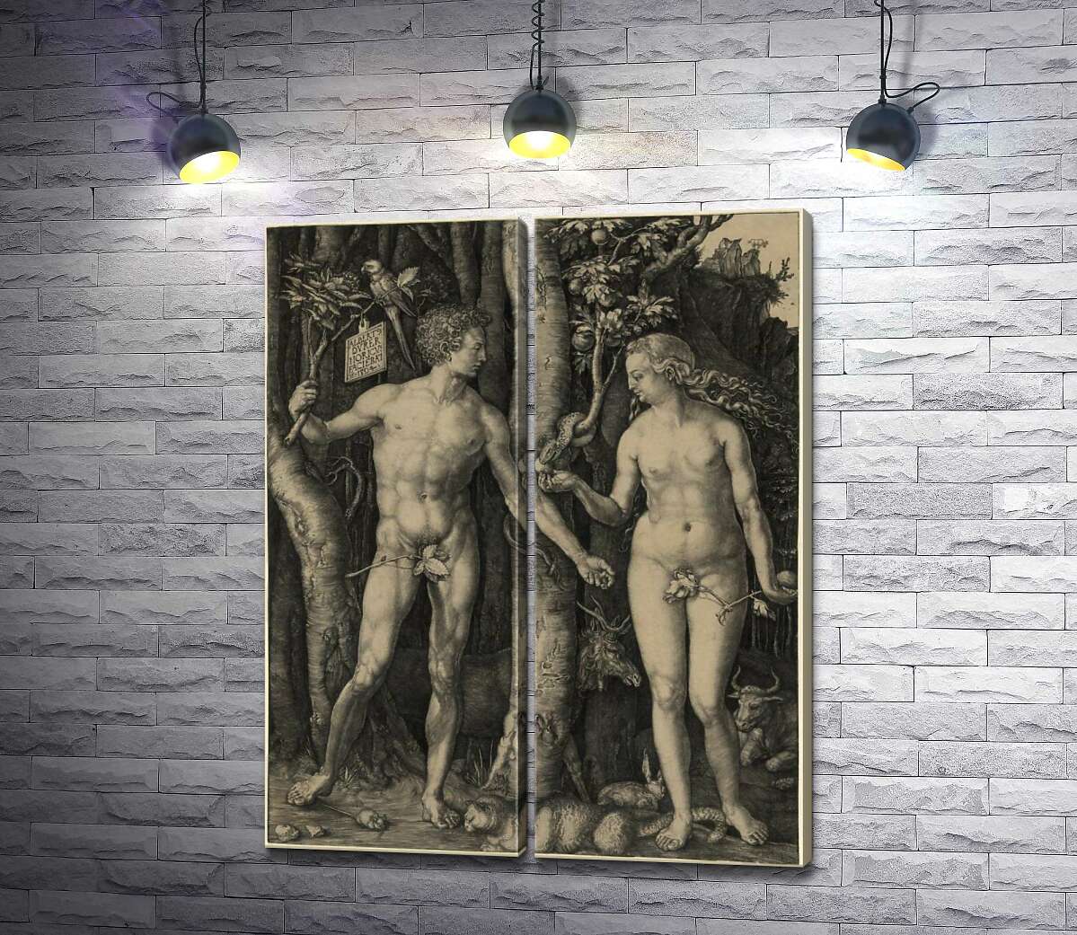 модульна картина Адам і Єва (Adam and Eve) - Альбрехт Дюрер (Albrecht Durer)