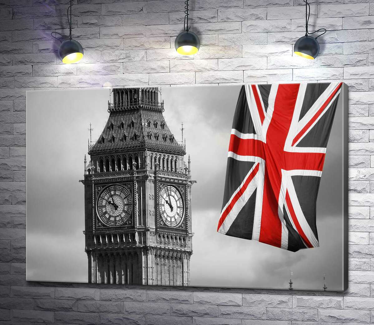 картина Червоні кольори на британському прапорі поруч з вежею Біг Беном (Big Ben)