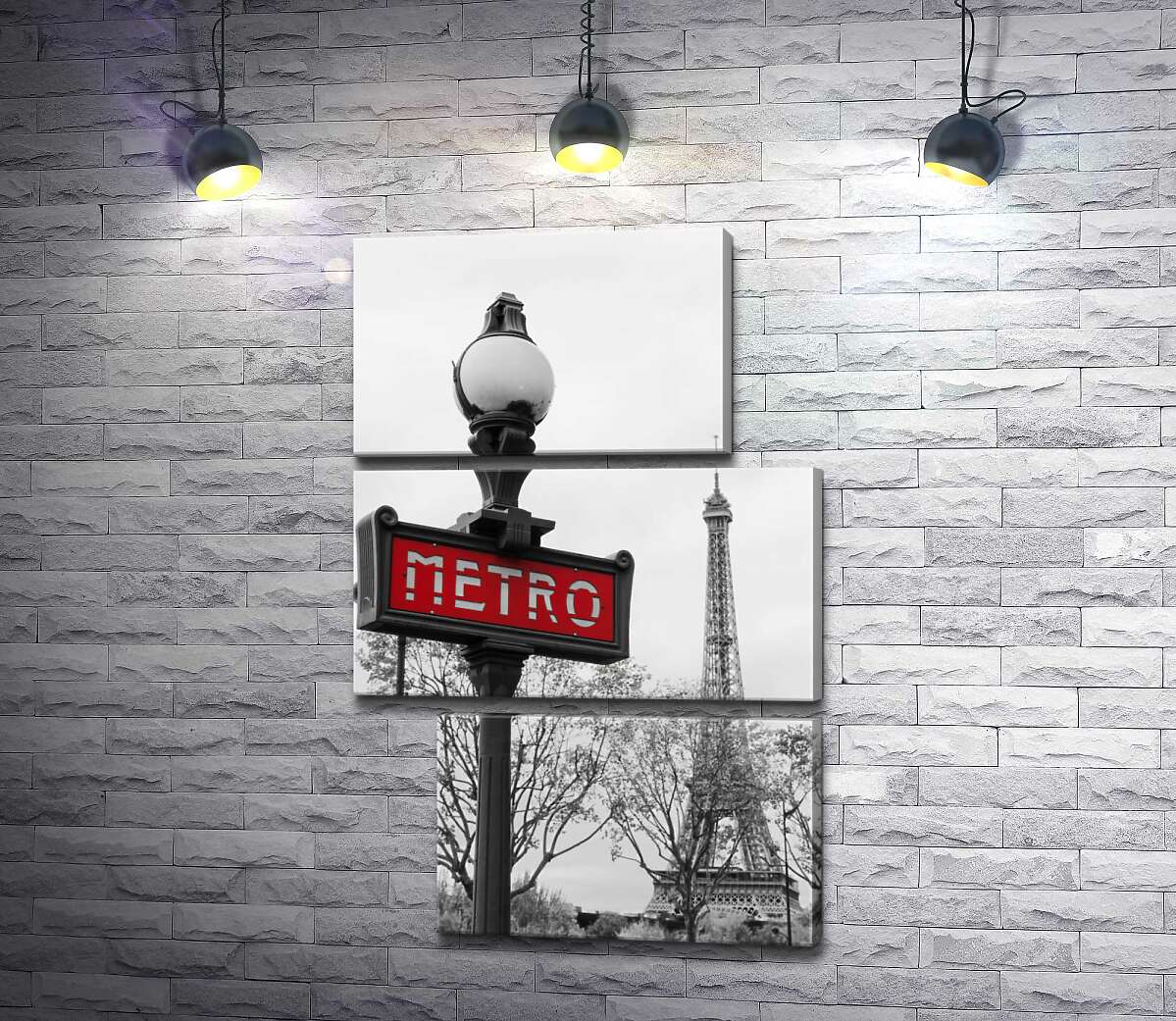 модульна картина Ліхтар з вінтажним написом "metro" на фоні Ейфелевої вежі (Eiffel tower) (Модуль №16)
