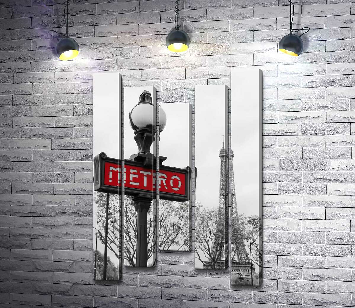 модульна картина Ліхтар з вінтажним написом "metro" на фоні Ейфелевої вежі (Eiffel tower) (Модуль №27)