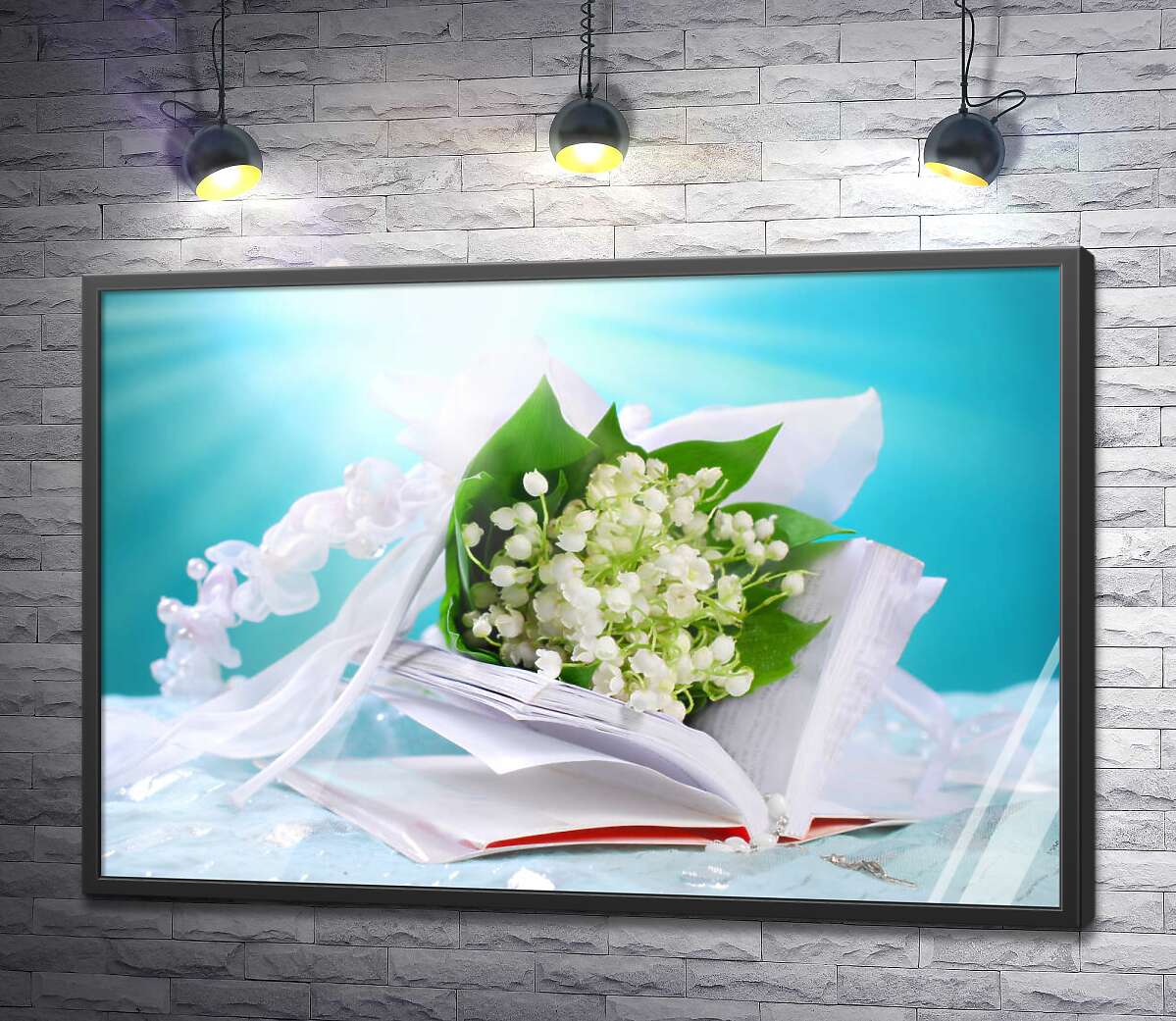 постер Весенний букет ландышей лежит между страницами маленькой книги