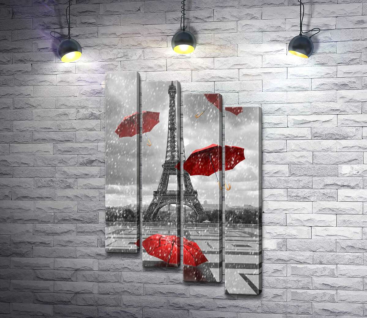 модульна картина Дощ із червоних зонтиків перед Ейфелевою вежею (Eiffel tower) (Модуль №19)