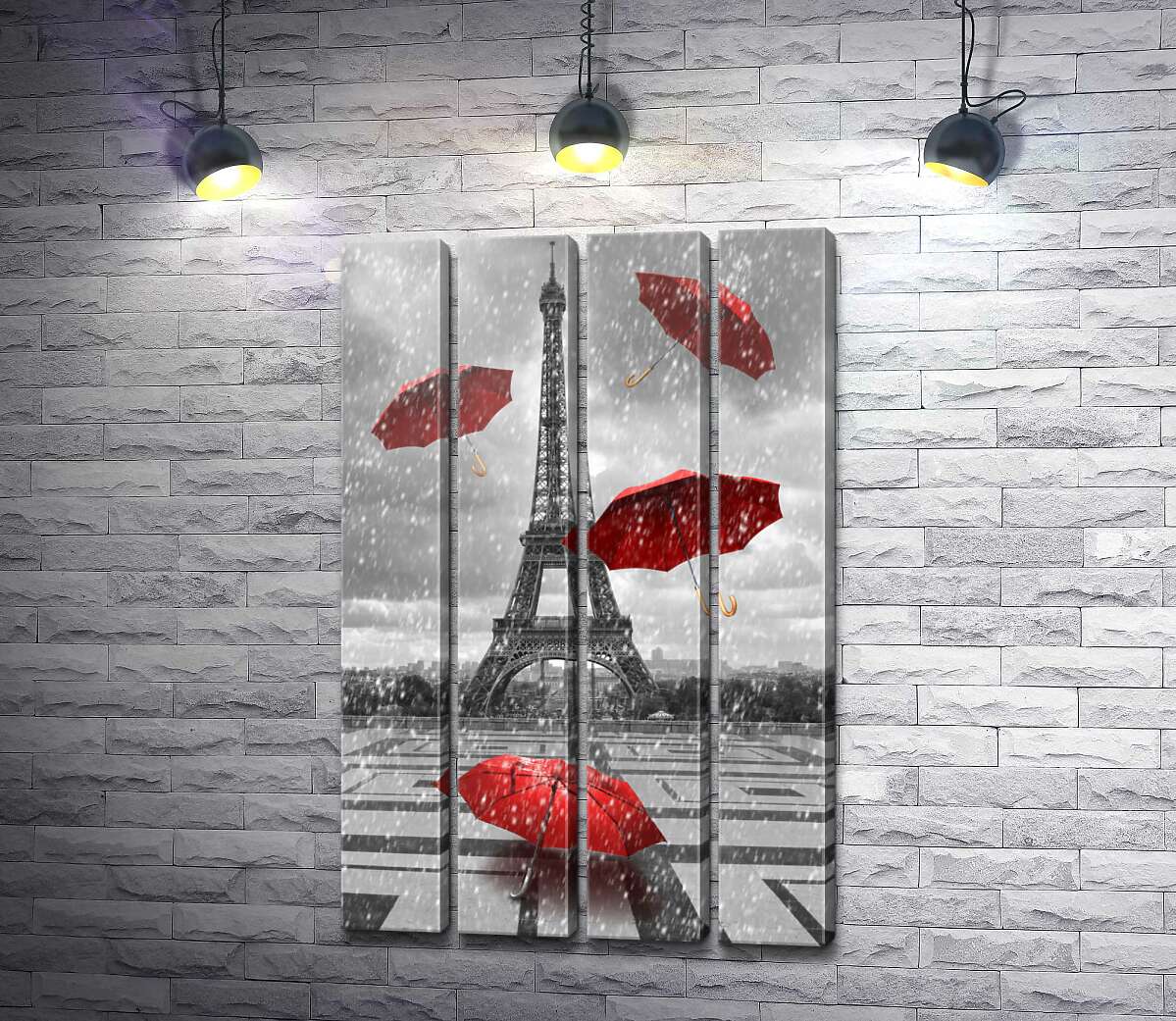модульна картина Дощ із червоних зонтиків перед Ейфелевою вежею (Eiffel tower) (Модуль №24)
