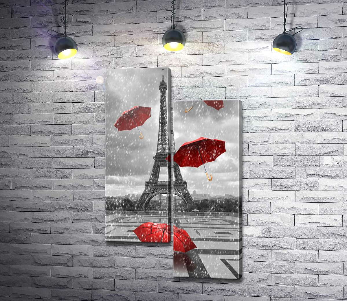 модульна картина Дощ із червоних зонтиків перед Ейфелевою вежею (Eiffel tower) (Модуль №9)