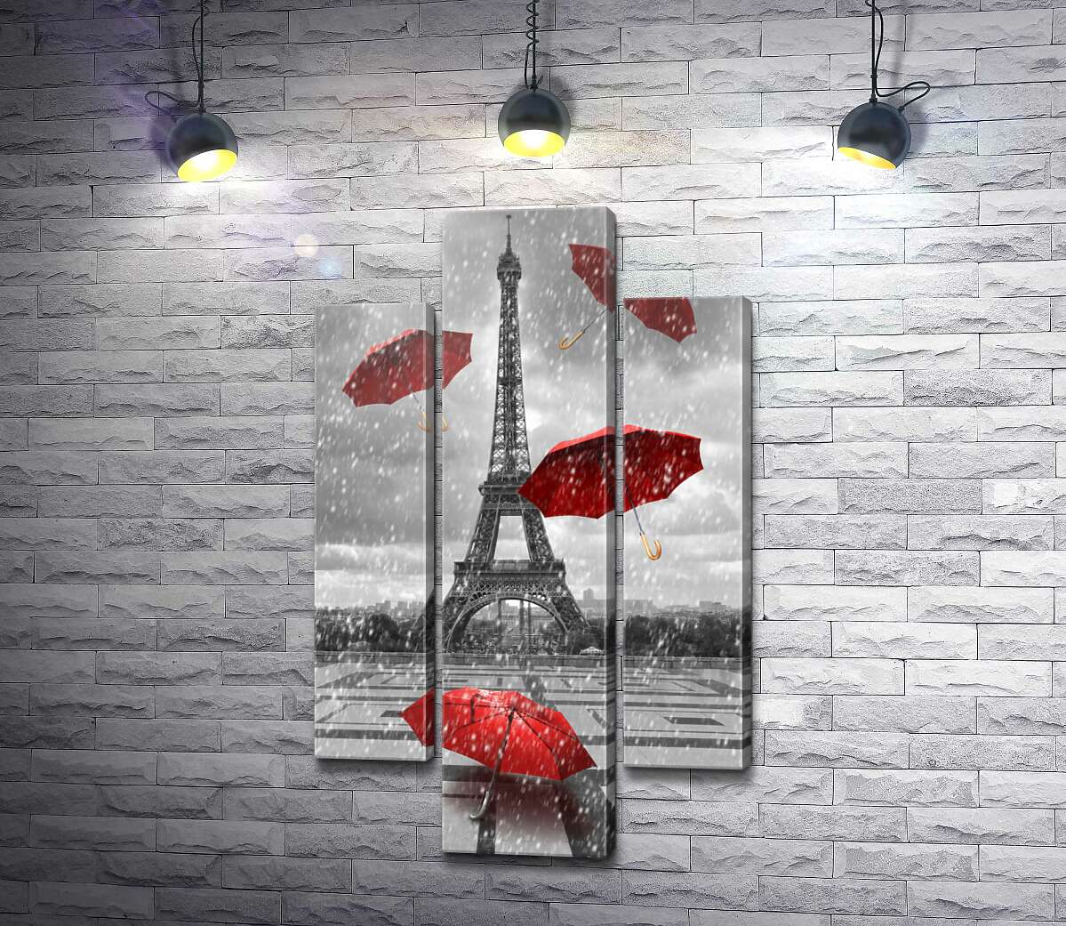 модульна картина Дощ із червоних зонтиків перед Ейфелевою вежею (Eiffel tower) (Модуль №10)