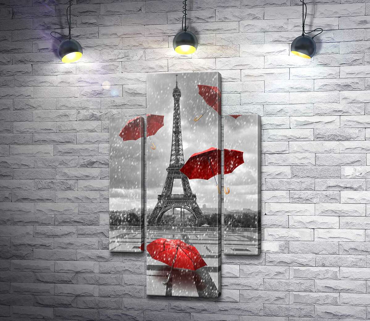 модульная картина Дождь из красных зонтиков перед Эйфелевой башней (Eiffel tower) (Модуль №5)