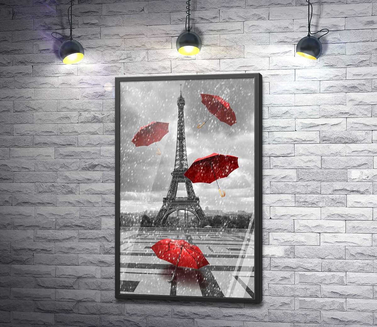 постер Дождь из красных зонтиков перед Эйфелевой башней (Eiffel tower)