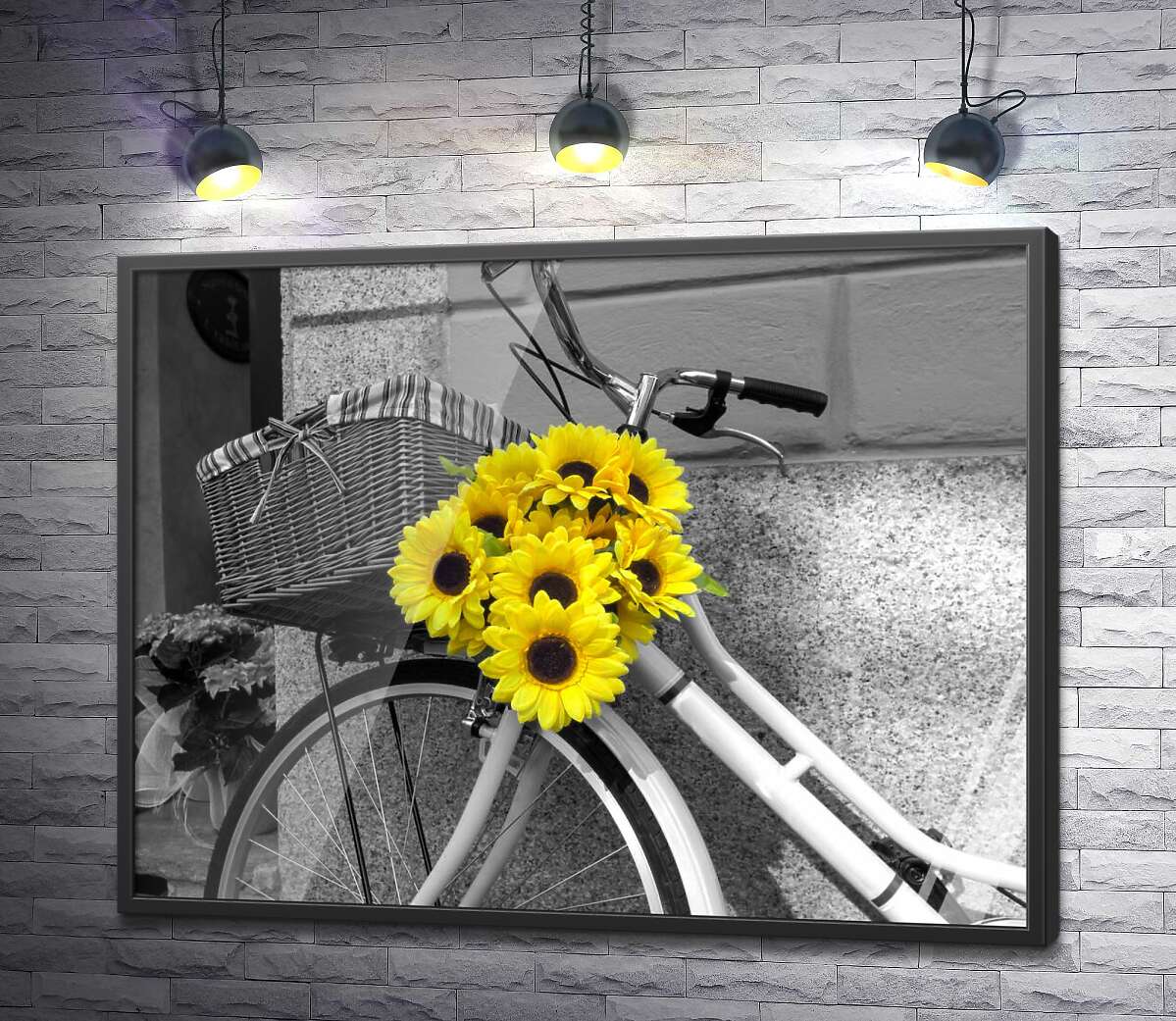 постер Сияющие подсолнухи украшают руль велосипеда
