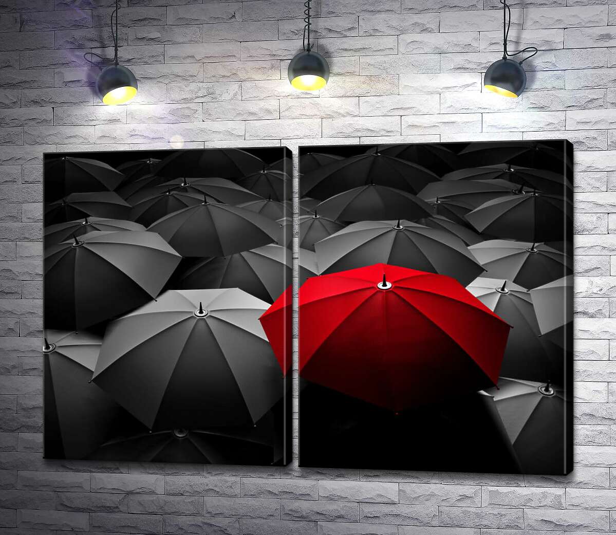 модульная картина Красный зонтик: яркая капля в серой обыденности