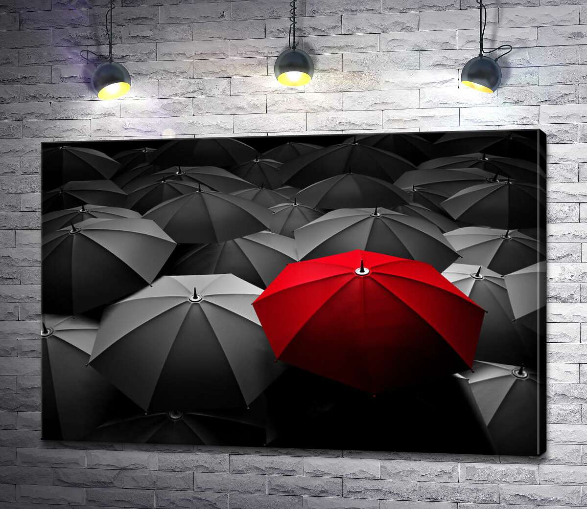картина Красный зонтик: яркая капля в серой обыденности
