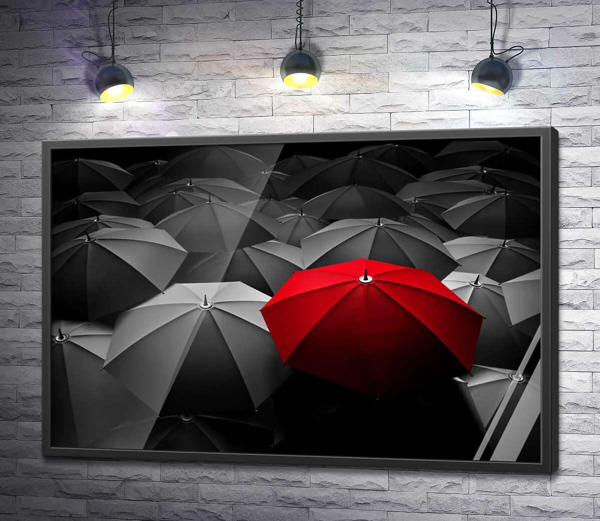 постер Красный зонтик: яркая капля в серой обыденности