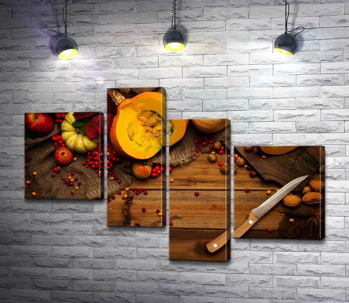 модульная картина Спелая тыква среди даров осени (Модуль №21)