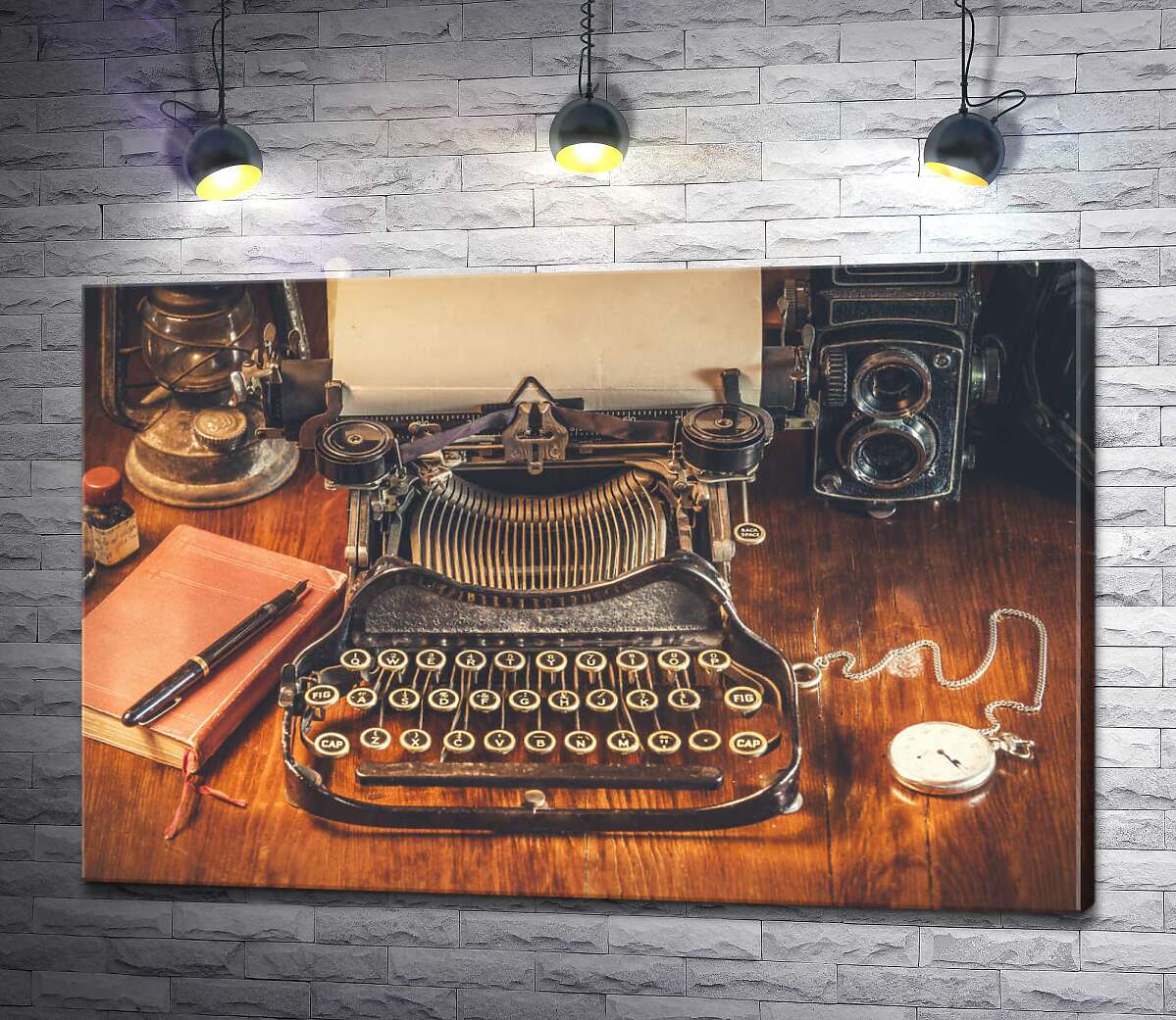 картина Винтажный стол писателя с пишущей машинкой