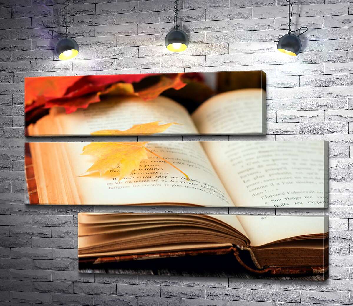 модульна картина Жовтий кленовий листочок лежить на сторінці книги (Модуль №16)