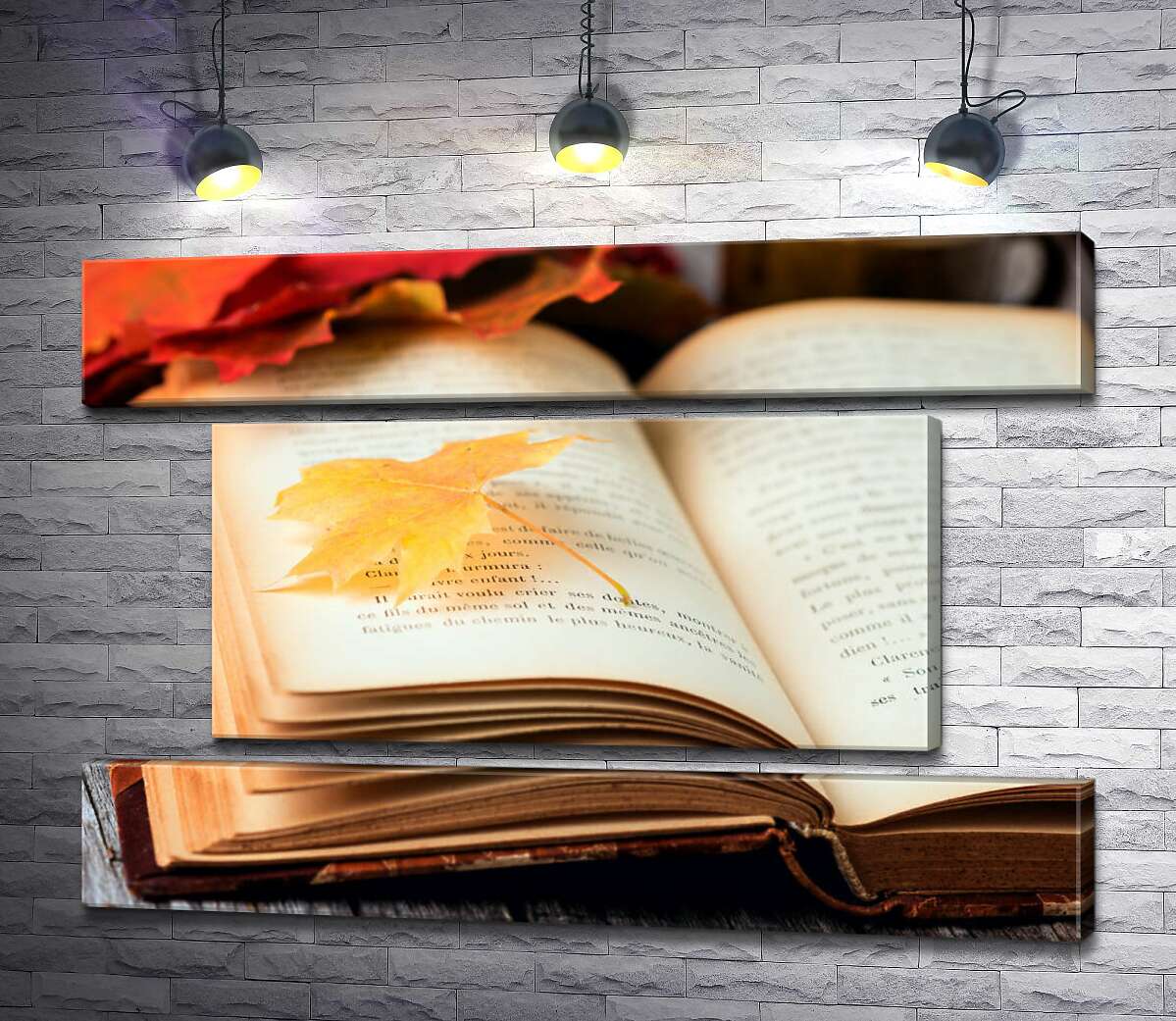 модульна картина Жовтий кленовий листочок лежить на сторінці книги (Модуль №18)