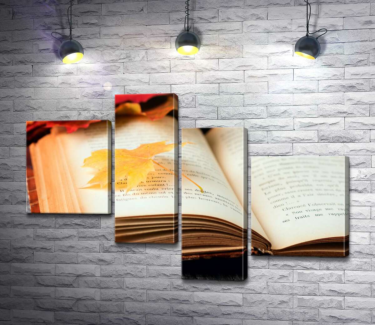 модульна картина Жовтий кленовий листочок лежить на сторінці книги (Модуль №21)