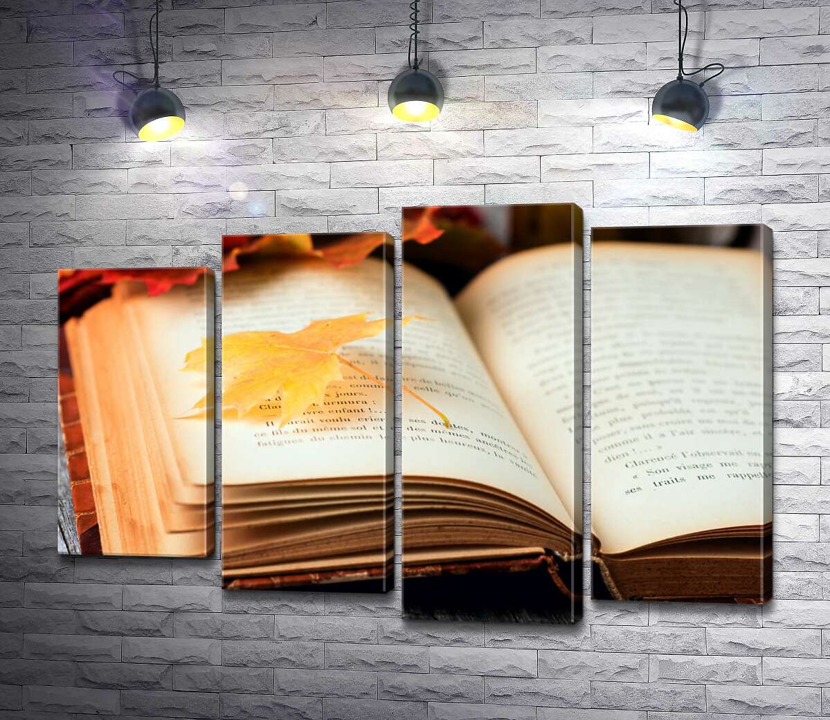 модульна картина Жовтий кленовий листочок лежить на сторінці книги (Модуль №3)