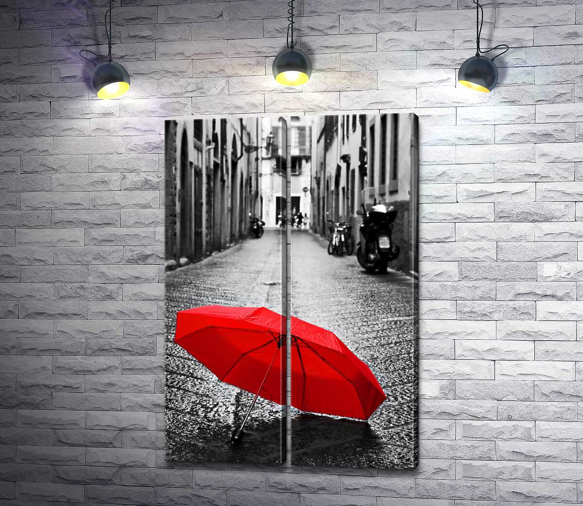 модульная картина Яркий зонтик среди мрачной улицы