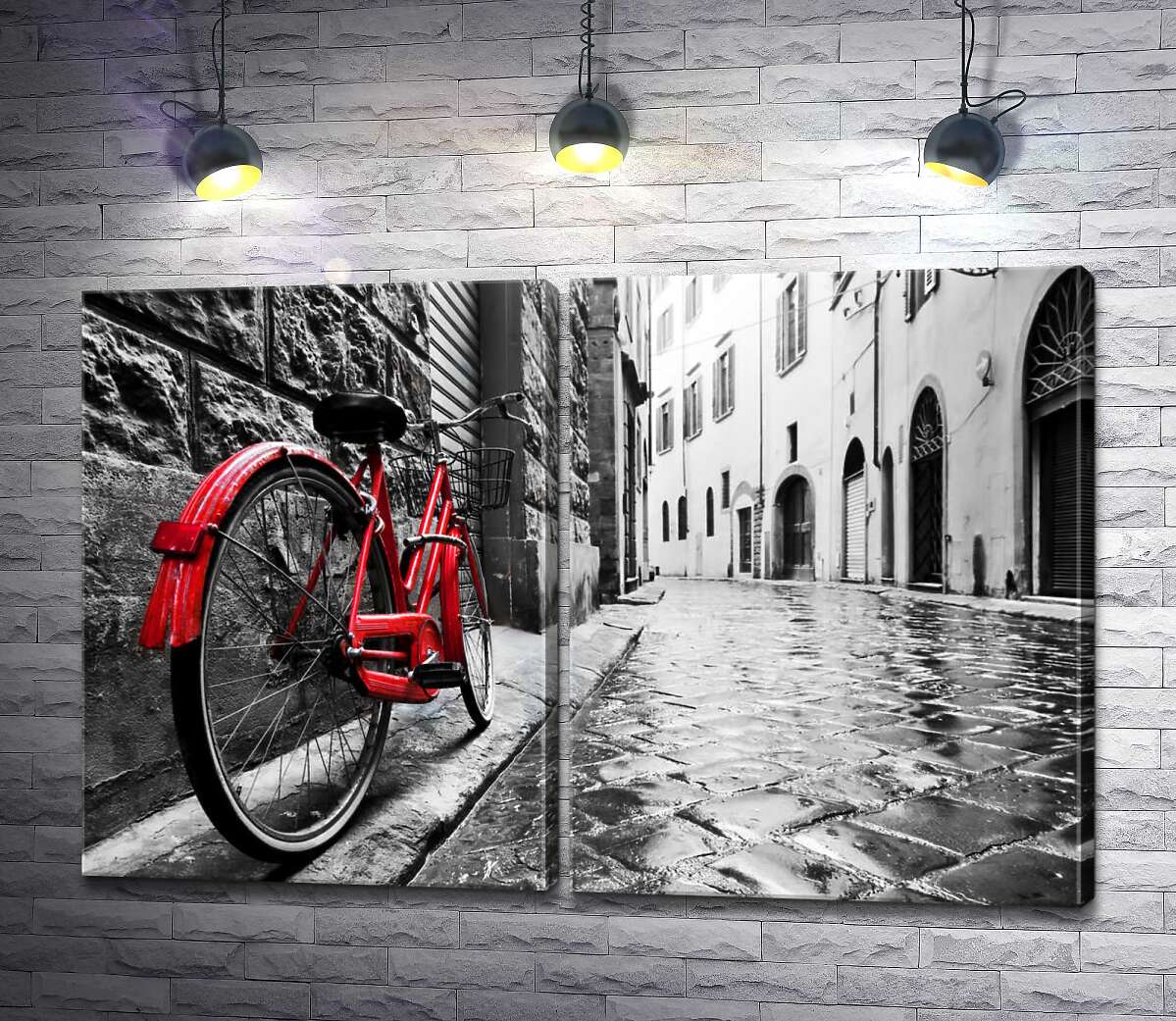 модульна картина Велосипед додає кольору сірій атмосфері вулиці