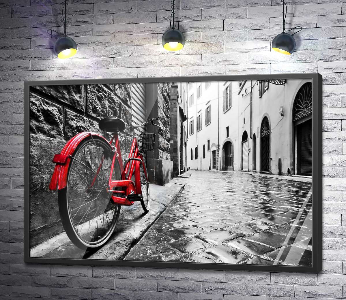 постер Велосипед додає кольору сірій атмосфері вулиці
