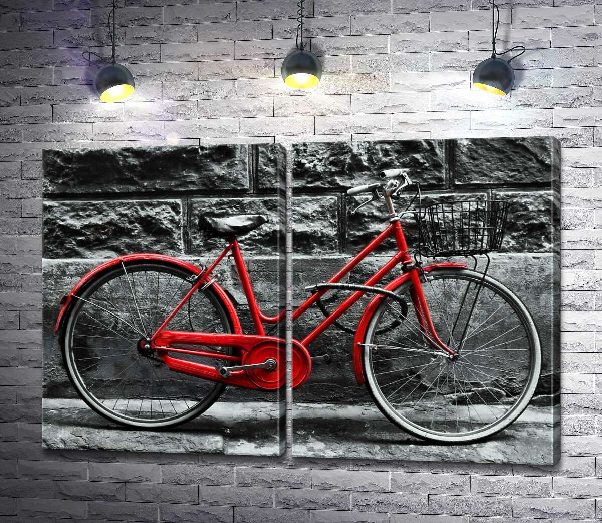 модульная картина Красный велосипед ждет владельца у стены дома