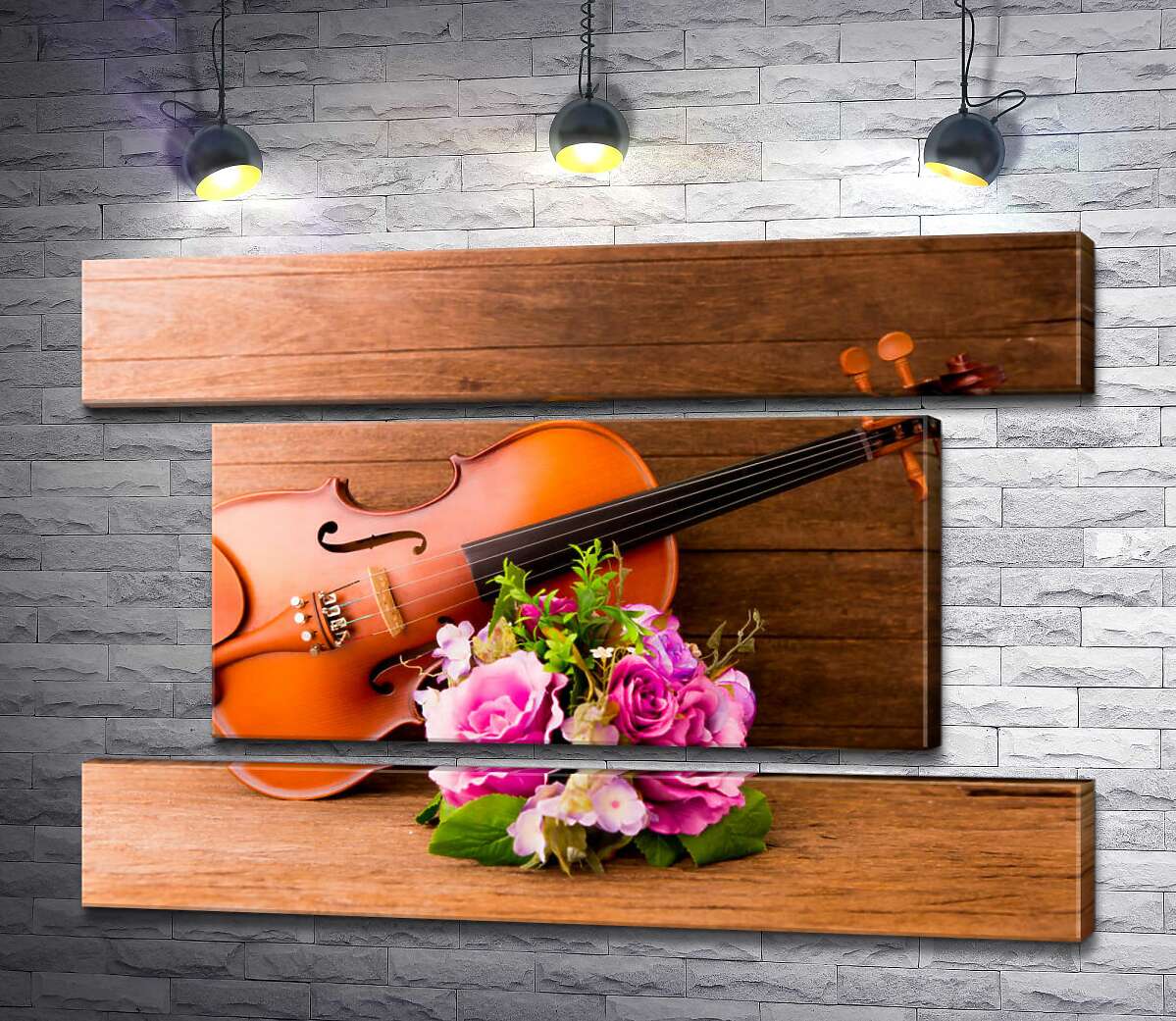 модульная картина Изысканные изгибы скрипки украшены букетом роз (Модуль №18)