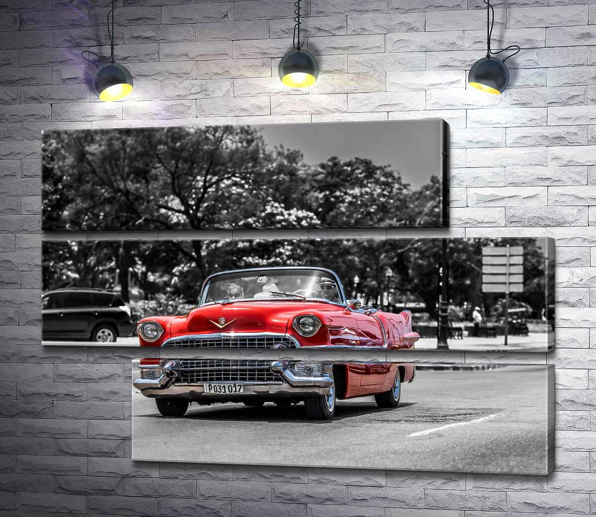 модульна картина Червоний Cadillac Eldorado їде широкою міською дорогою (Модуль №16)