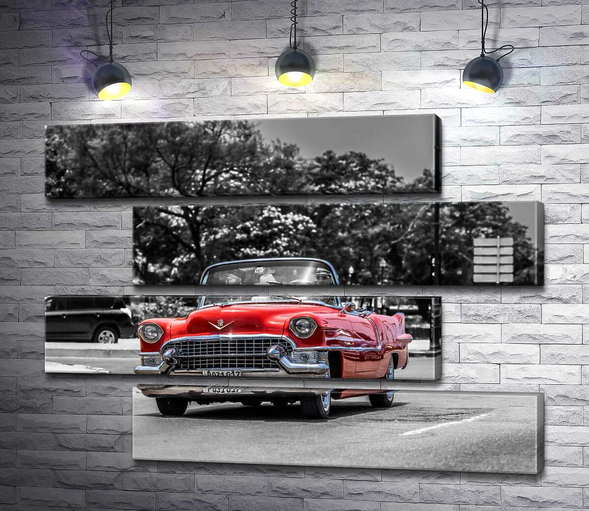 модульна картина Червоний Cadillac Eldorado їде широкою міською дорогою (Модуль №23)
