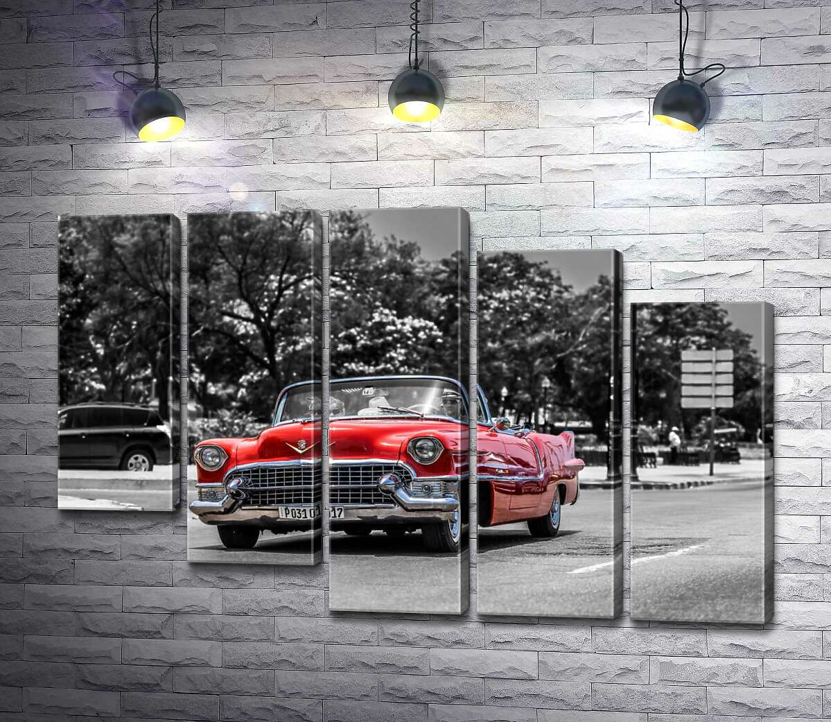 модульна картина Червоний Cadillac Eldorado їде широкою міською дорогою (Модуль №28)