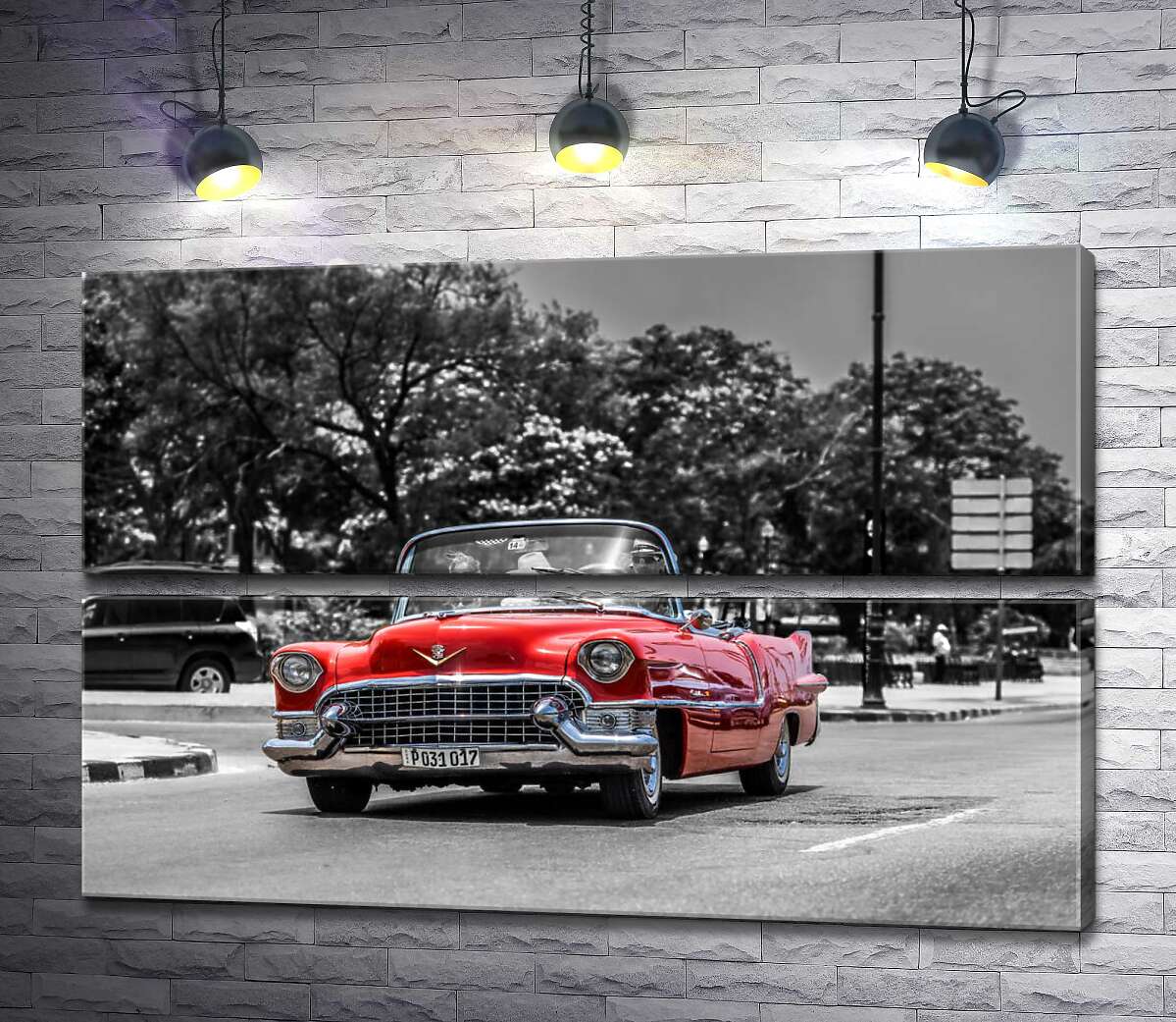 модульна картина Червоний Cadillac Eldorado їде широкою міською дорогою (Модуль №7)