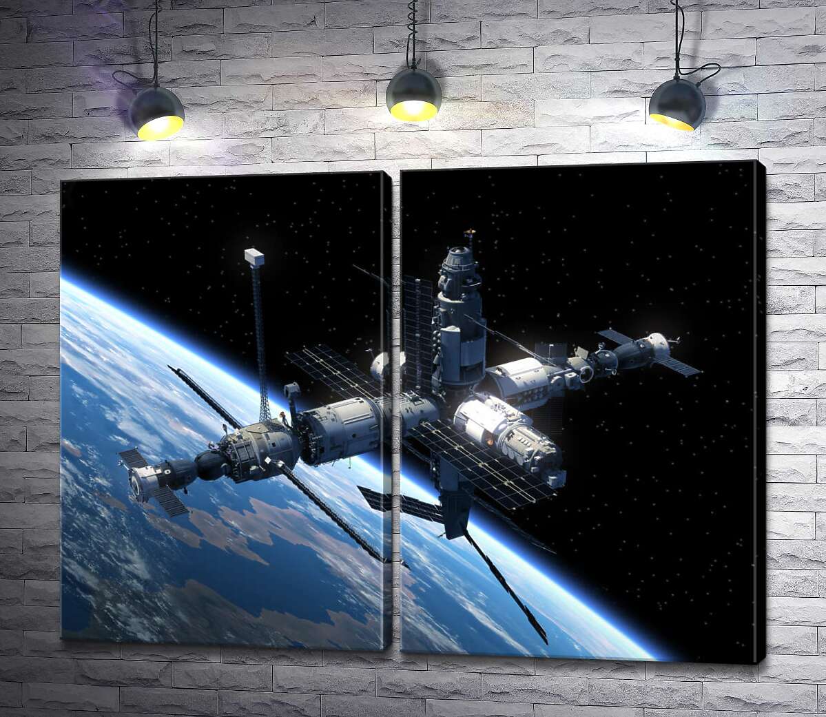 модульна картина Космічна станція летить по земній орбіті