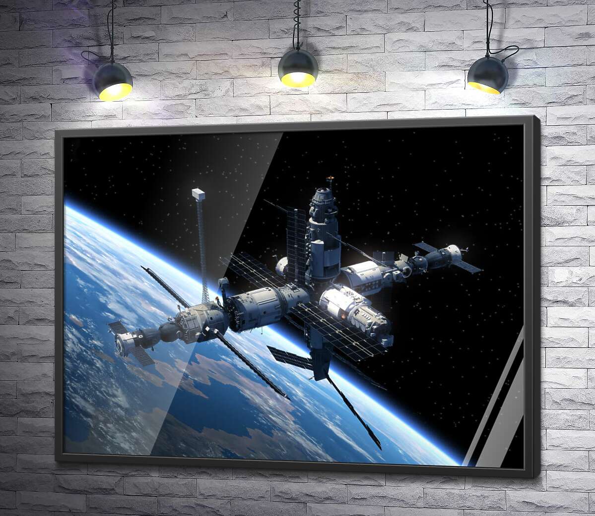 постер Космічна станція летить по земній орбіті