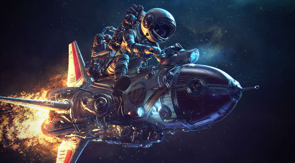 картина-постер Космонавт осідлав ракету