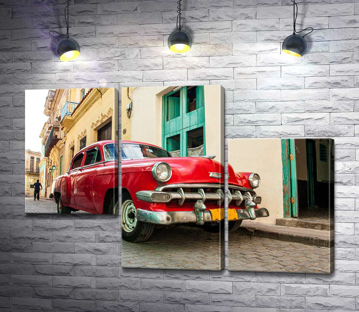 модульна картина Червоний Chevrolet Bel Air на сонячній вулиці (Модуль №13)