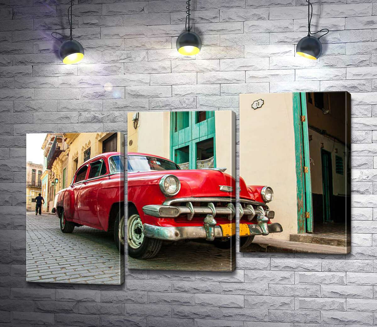 модульная картина Красный Chevrolet Bel Air на солнечной улице (Модуль №14)