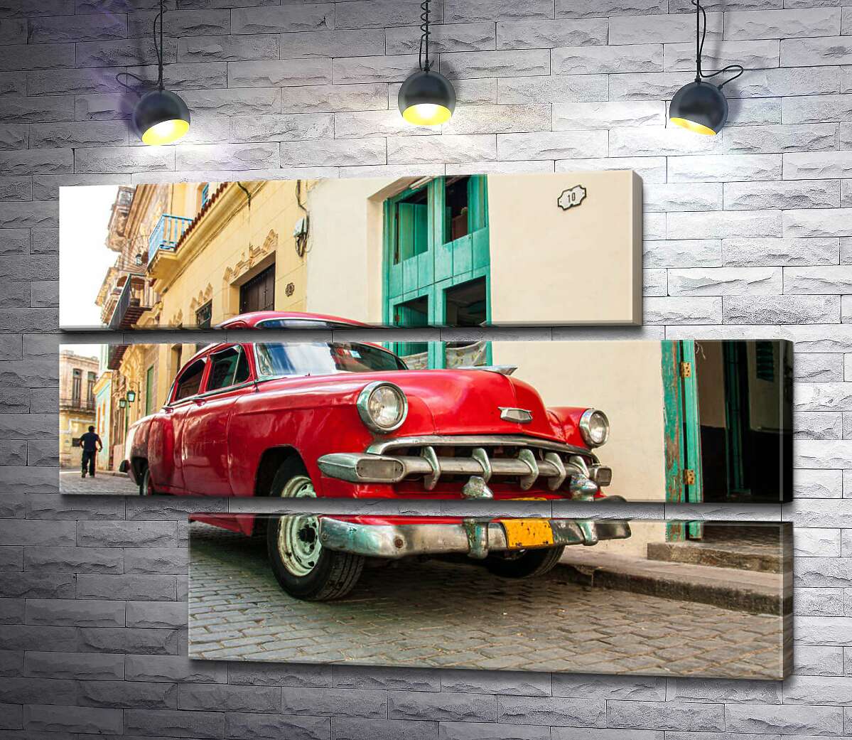 модульная картина Красный Chevrolet Bel Air на солнечной улице (Модуль №16)