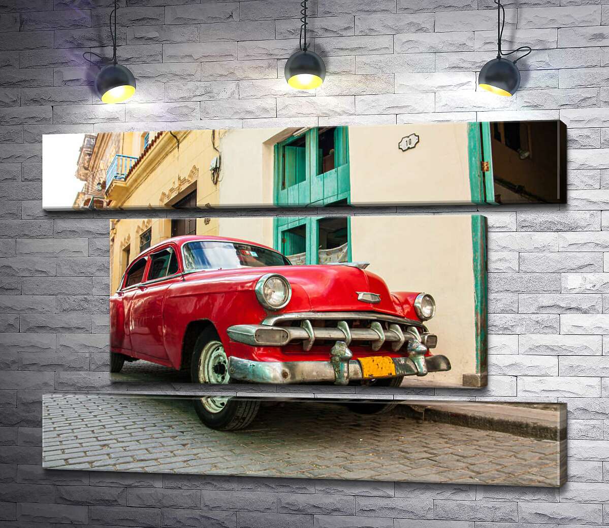 модульна картина Червоний Chevrolet Bel Air на сонячній вулиці (Модуль №18)