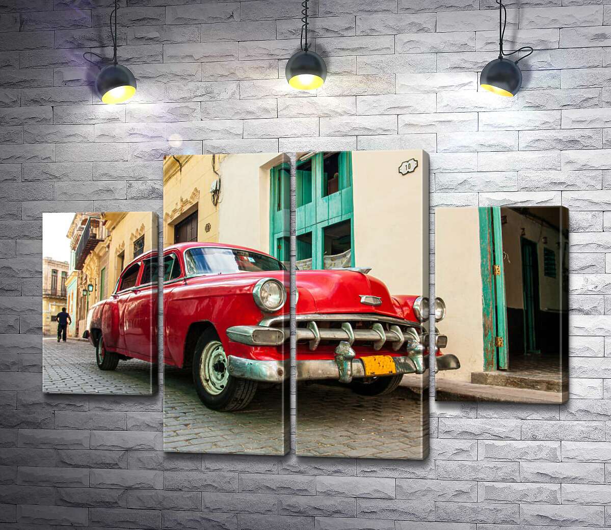 модульная картина Красный Chevrolet Bel Air на солнечной улице (Модуль №20)