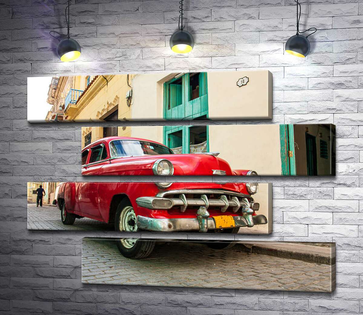 модульная картина Красный Chevrolet Bel Air на солнечной улице (Модуль №23)