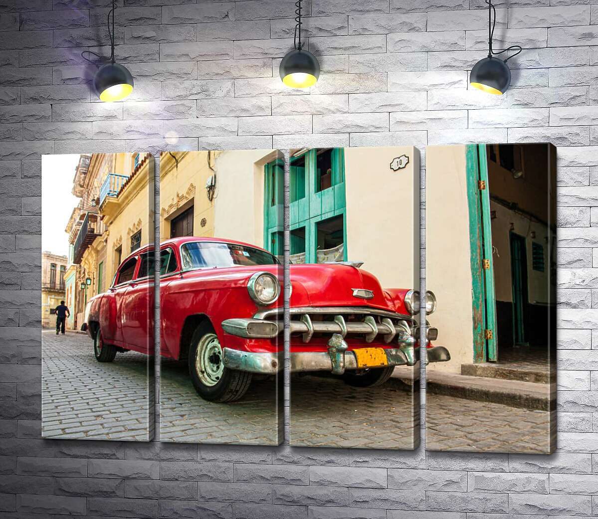 модульная картина Красный Chevrolet Bel Air на солнечной улице (Модуль №24)