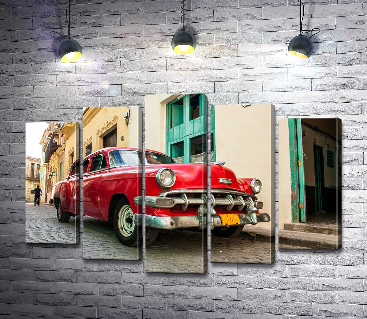 модульна картина Червоний Chevrolet Bel Air на сонячній вулиці (Модуль №4)