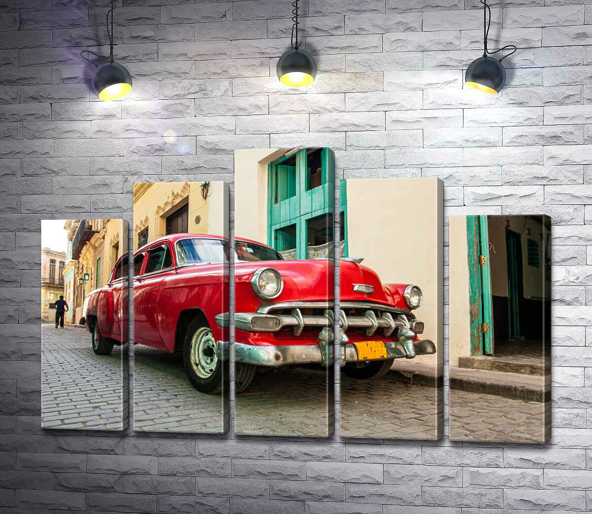 модульна картина Червоний Chevrolet Bel Air на сонячній вулиці (Модуль №29)