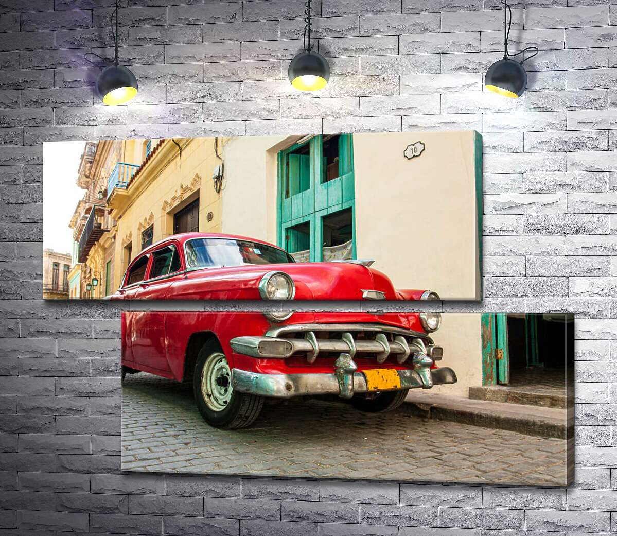 модульная картина Красный Chevrolet Bel Air на солнечной улице (Модуль №8)