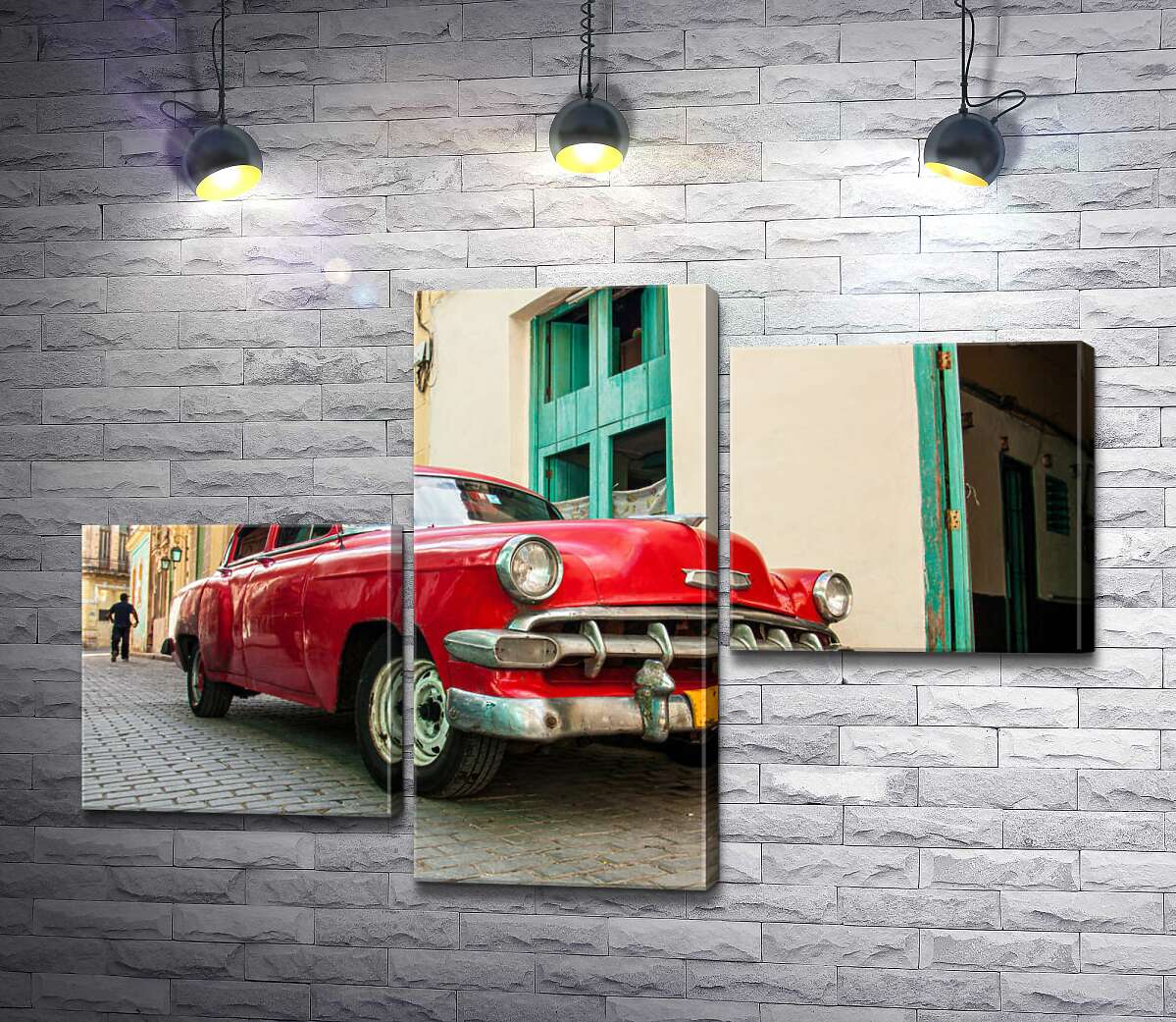 модульна картина Червоний Chevrolet Bel Air на сонячній вулиці (Модуль №12)