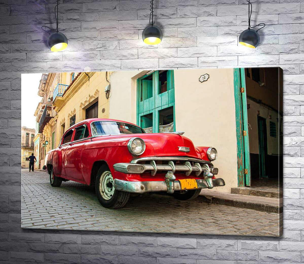 картина Червоний Chevrolet Bel Air на сонячній вулиці